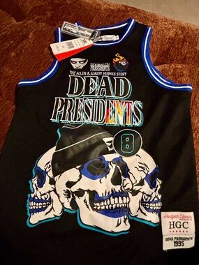 Nostalgia Black Tank Top with Blue Trim — Dead Presidents Graphic Youth Medium